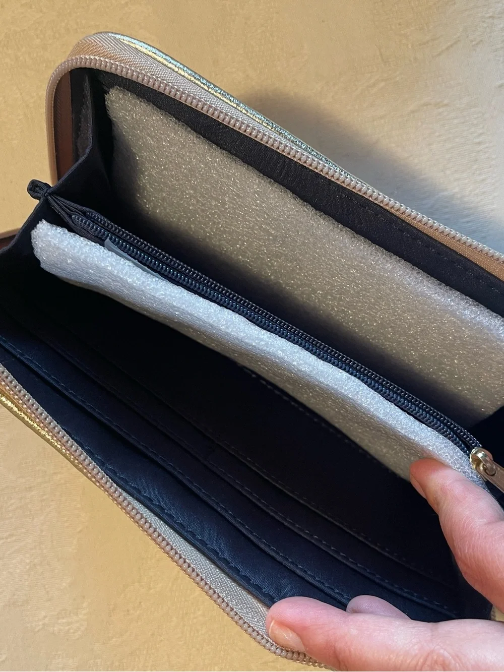 Tommy Hilfiger Cream and Gold Logo-Pattern Women's Clutch